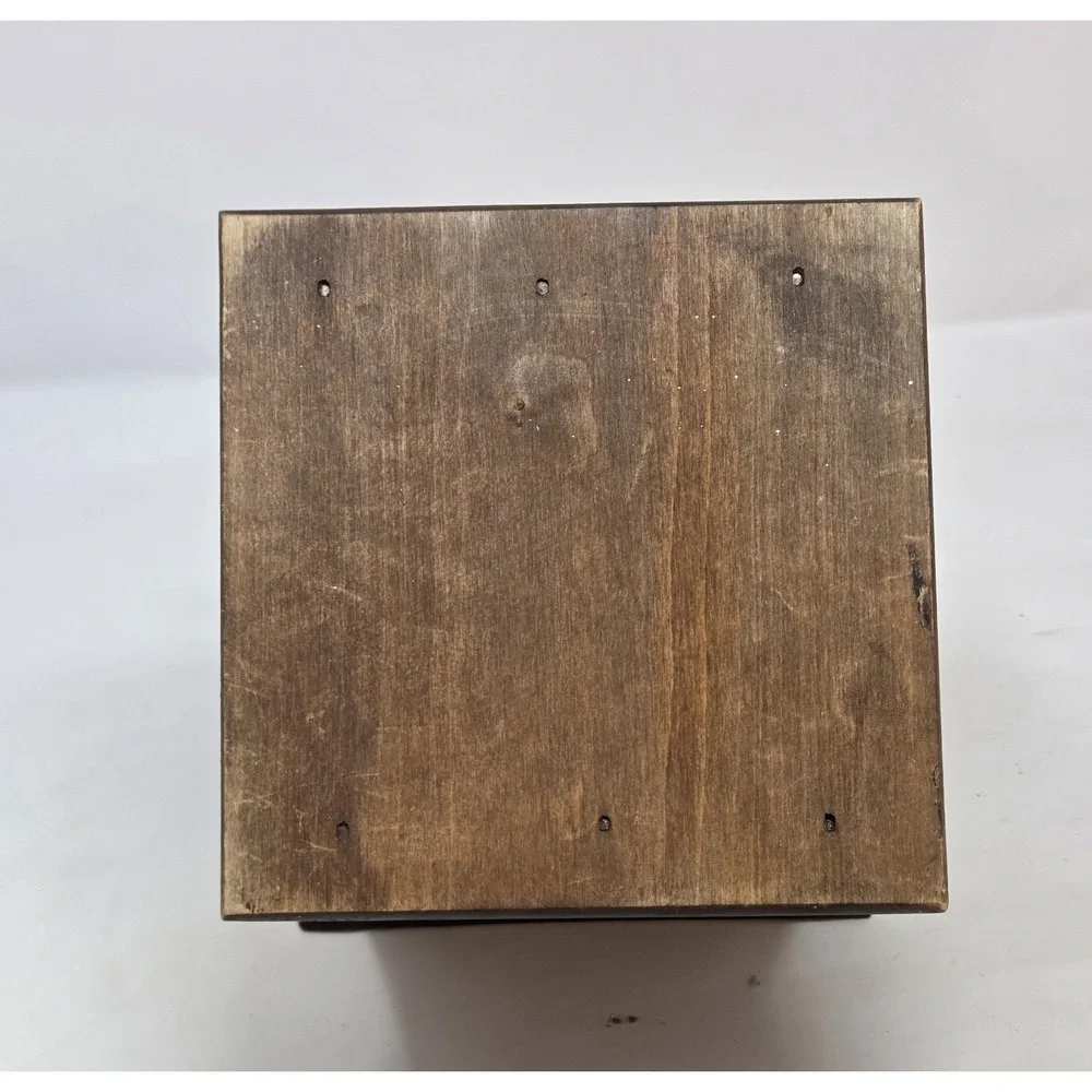 VINTAGE COFFEE GRINDER DOVETAIL WOOD WITH DRAWER & ORNATE CAST IRON TOP